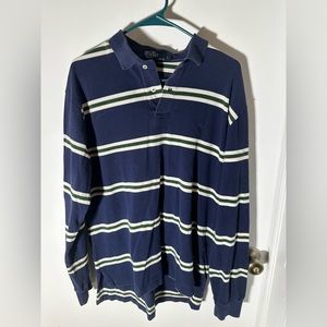 Polo by Ralph Lauren polo shirt. Navy blue with white and dark green stripes